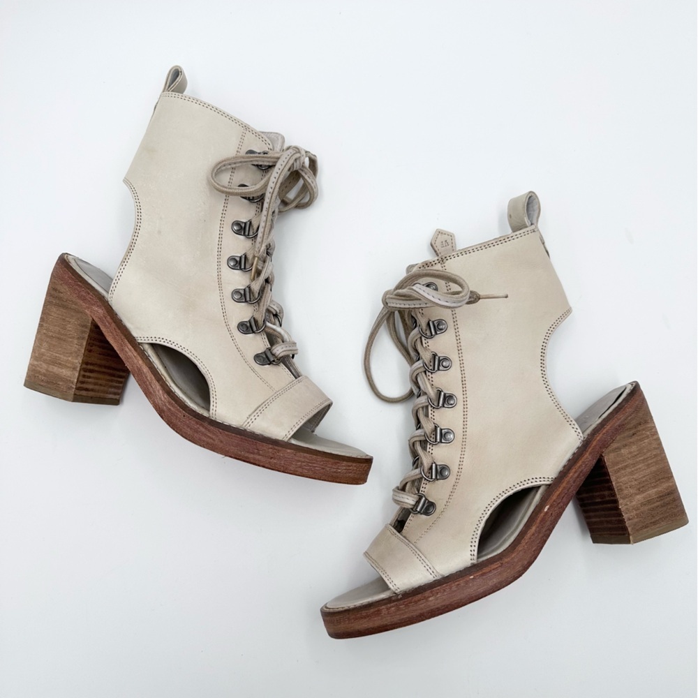 Vintage Foundry Co. Odette Boot Open Toe Lace-up Booties Sandals in Bone